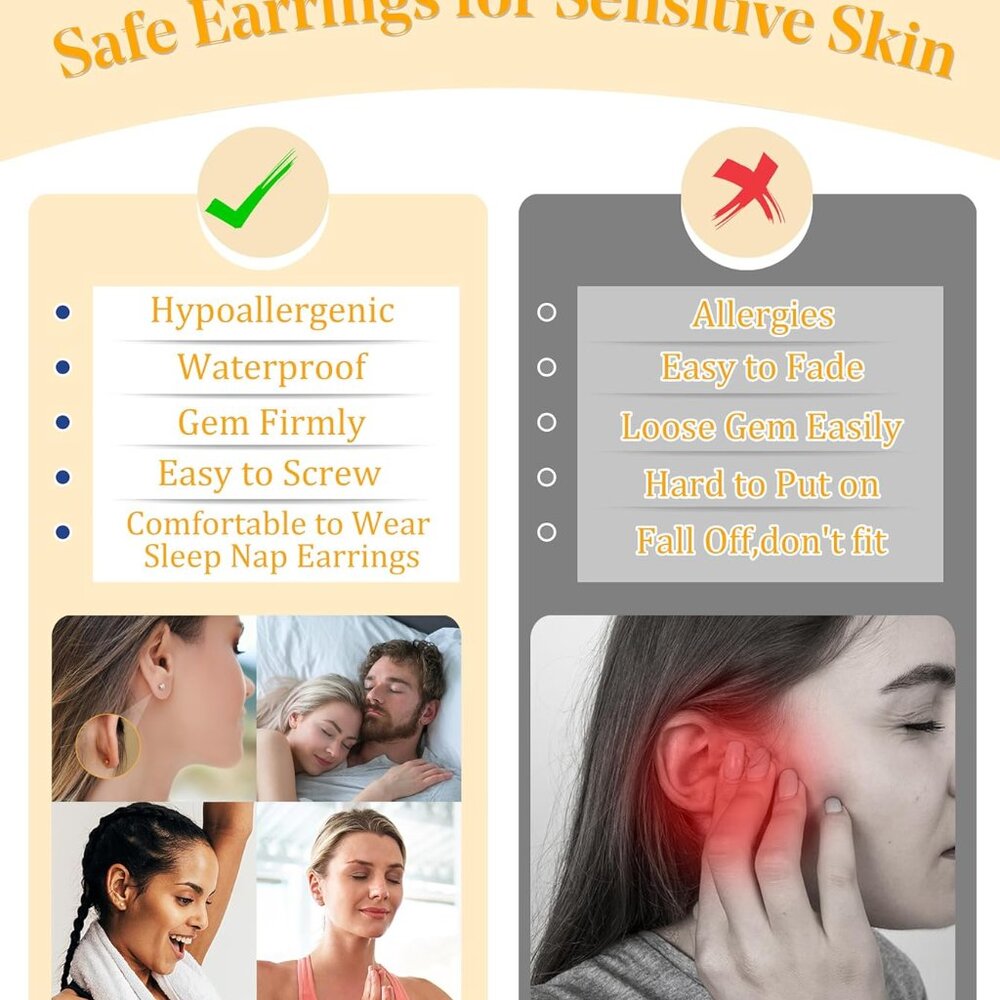 Hypoallergenic Flat Back Earrings For Women-Surgical Steel Earrings For Sensitiv View 6